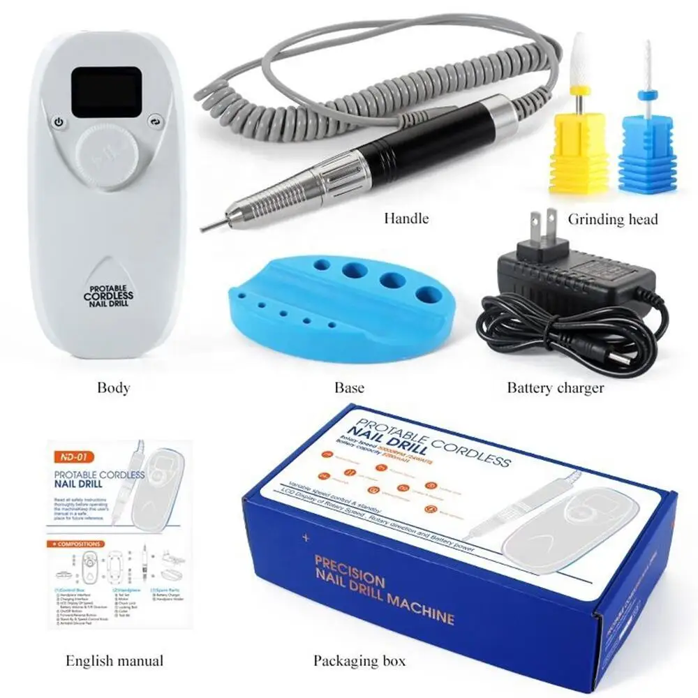 Strumento per Nail Art lima per unghie elettrica portatile Manicure Gel acrilico unghie Kit professionale per trapano per unghie 30000RPM ricaricabile