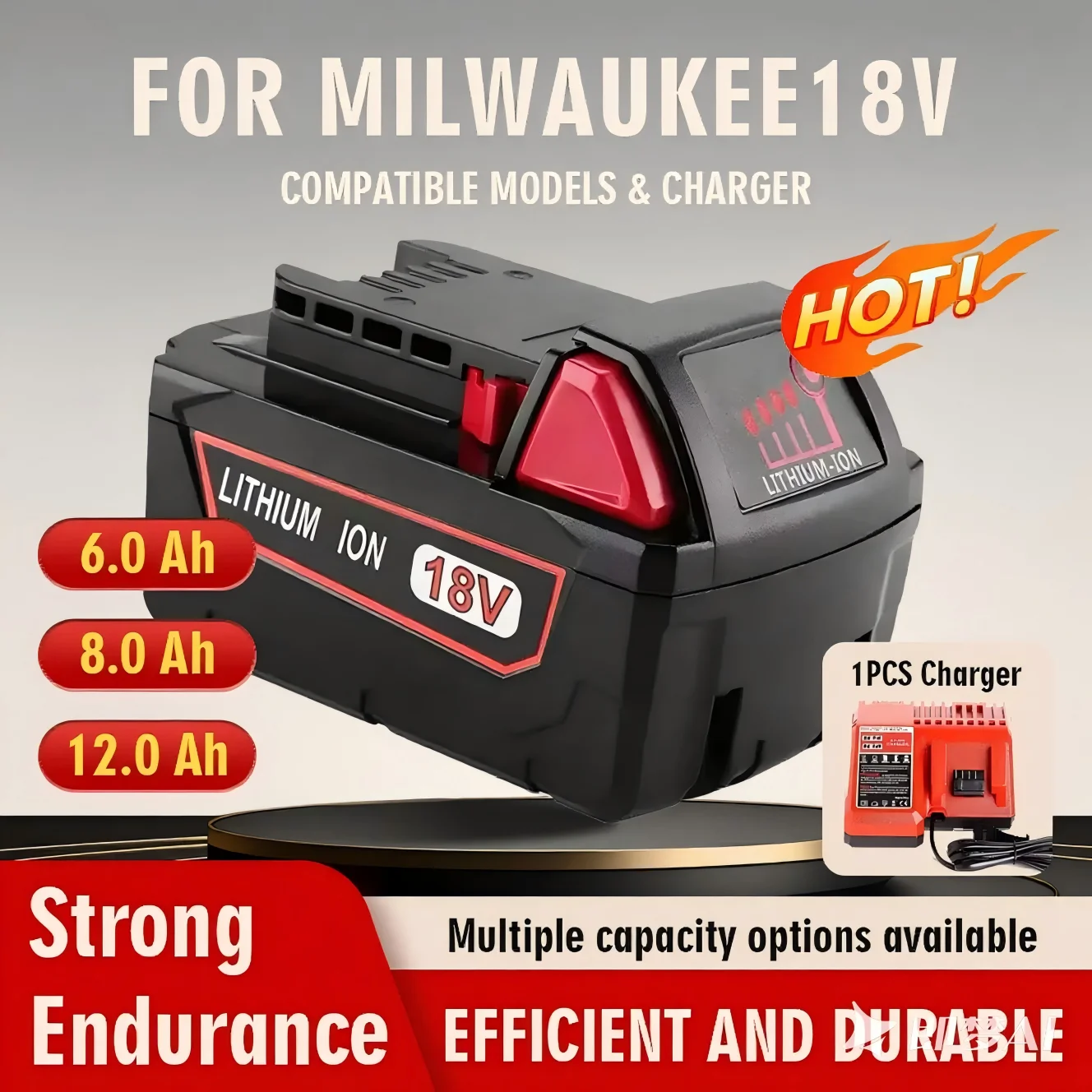 

High-Capacity 6.0Ah/8.0Ah/12.0Ah Li-ion Battery for Milwaukee M18 Tools - 18V Replacement Battery Compatible with M18 Power Tool