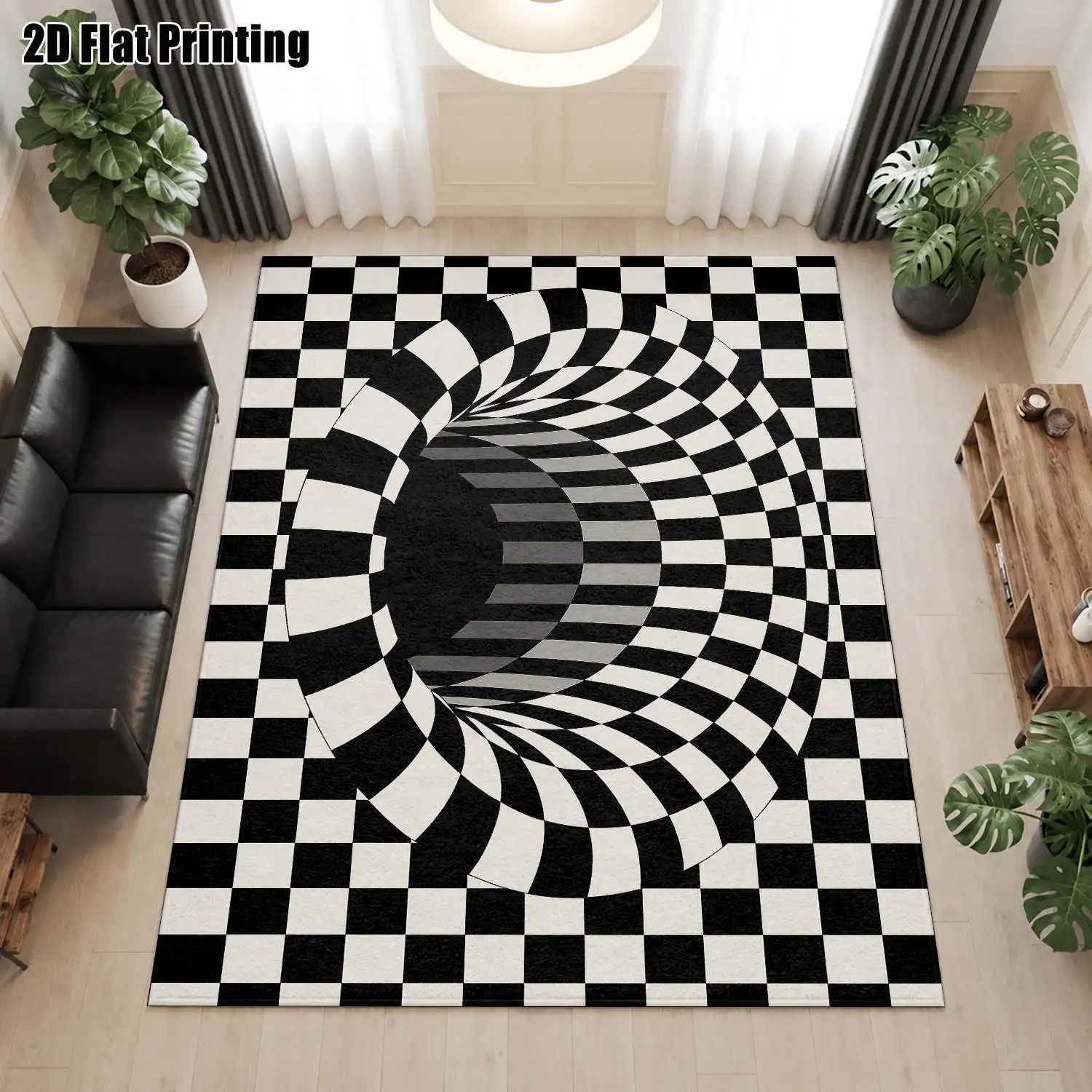 1Pc 2D Printed Black White Abstract Art Nordic/Instagram-Inspired Modern Minimalist Geometric Striped Carpet, Machine-Washable, Multi Sizes, for Home Decor: Entrance, Dining, Foyer, Bedroom, Study, Living Room