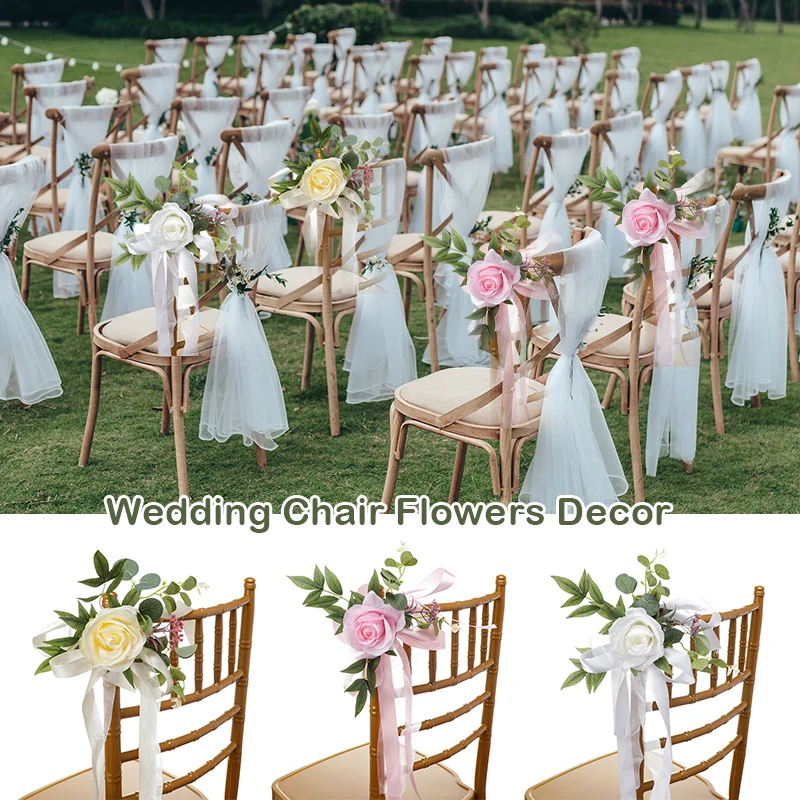 

Wedding Chair Artificial Flowers Party Decor Aisle Pew Flowers Ornament Outdoor Wedding Chair Back Flowers Decorative Flowers