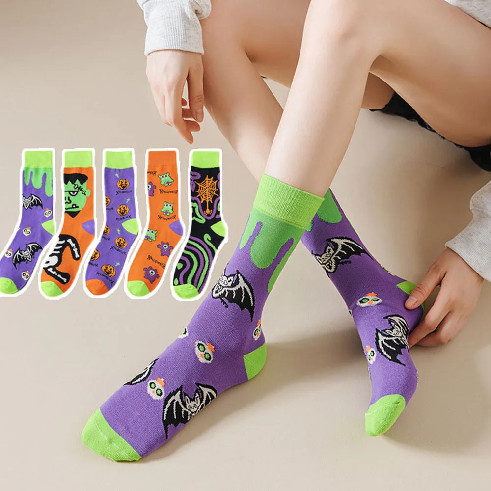 New Pumpkin Pattern Street Socks Hosiery Women's Funny Mid-Calf Socks Cartoon Cute Halloween Socks Fashion Breathable 1 Pairs