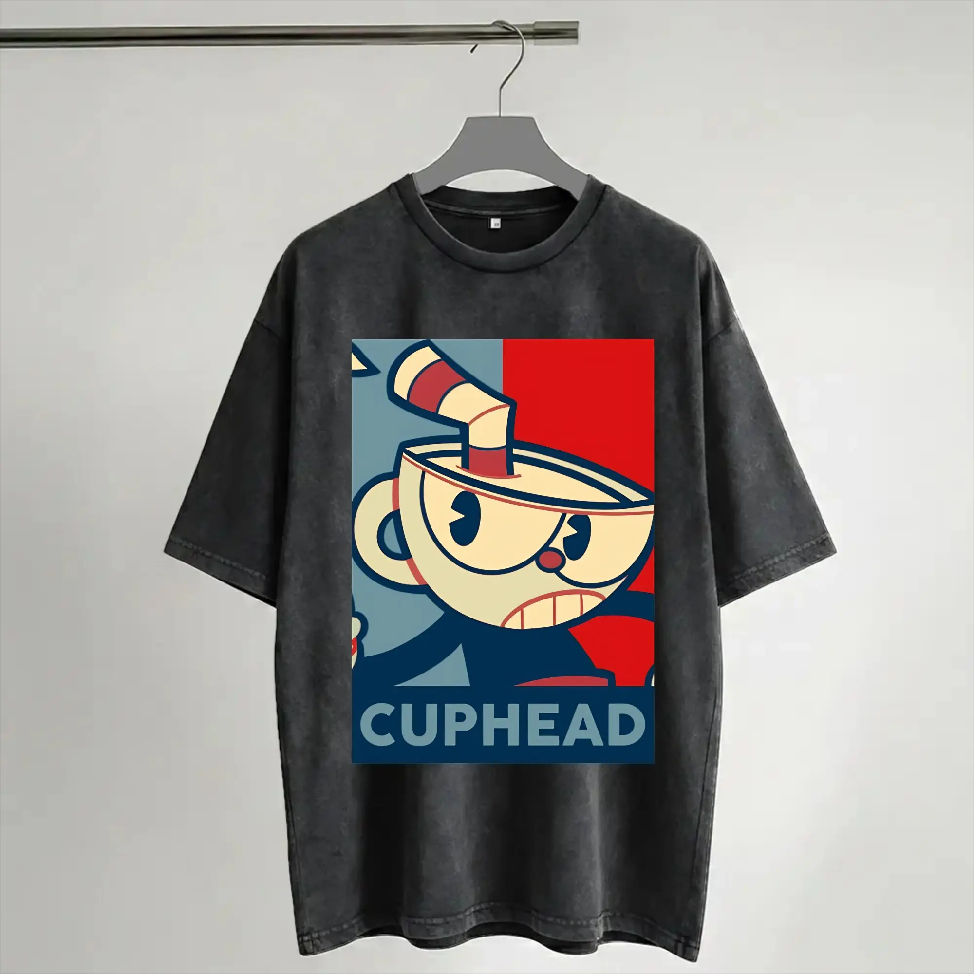 Cuphead and Mugman cup mug Outfit Washed T Shirt for Men Women Streetwear Hip Hop T-Shirt Printed  Tee Shirt Short Sleeve