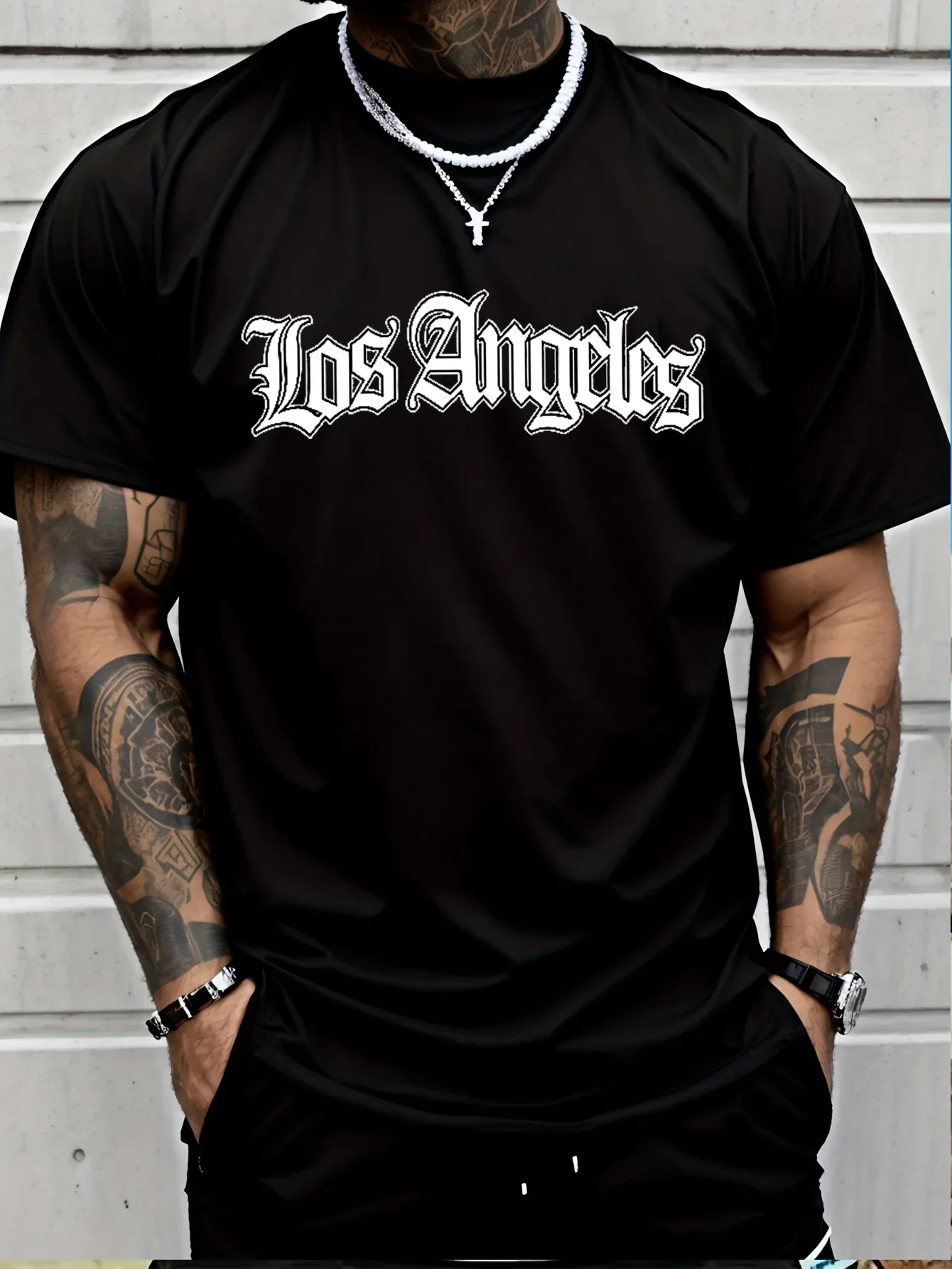 Hommes d'ét 100 coton à la mode décontracté ample grande taille Los Angeles lettre imprimé sport co rond à manchescourtesT-shirt