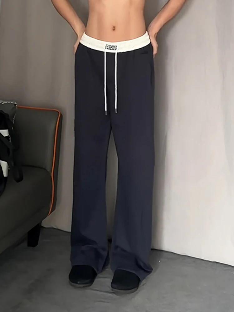 

Мужские спортивные брюки American Sle Fitn, синие, с двойным поясом, с эффектом утягивания, удлиненные, слегка расклешенные