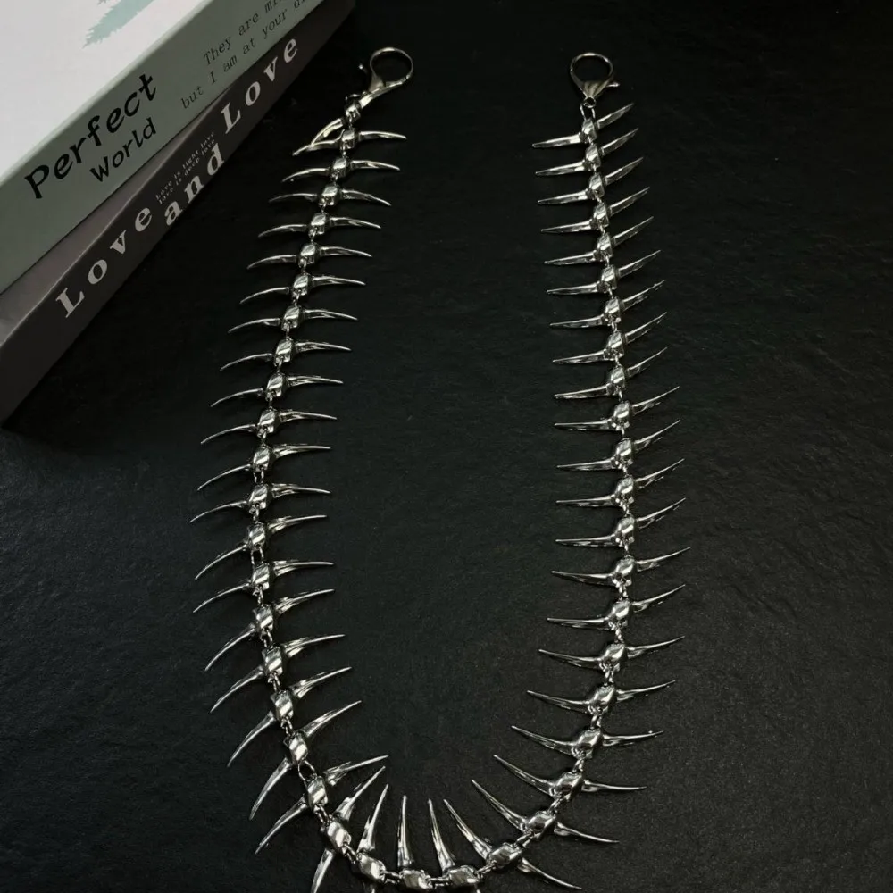 Punk Metal Waist Chain Spike Fishbone Body Jewelry Wallet Keychain Skull Charm Belt For Women