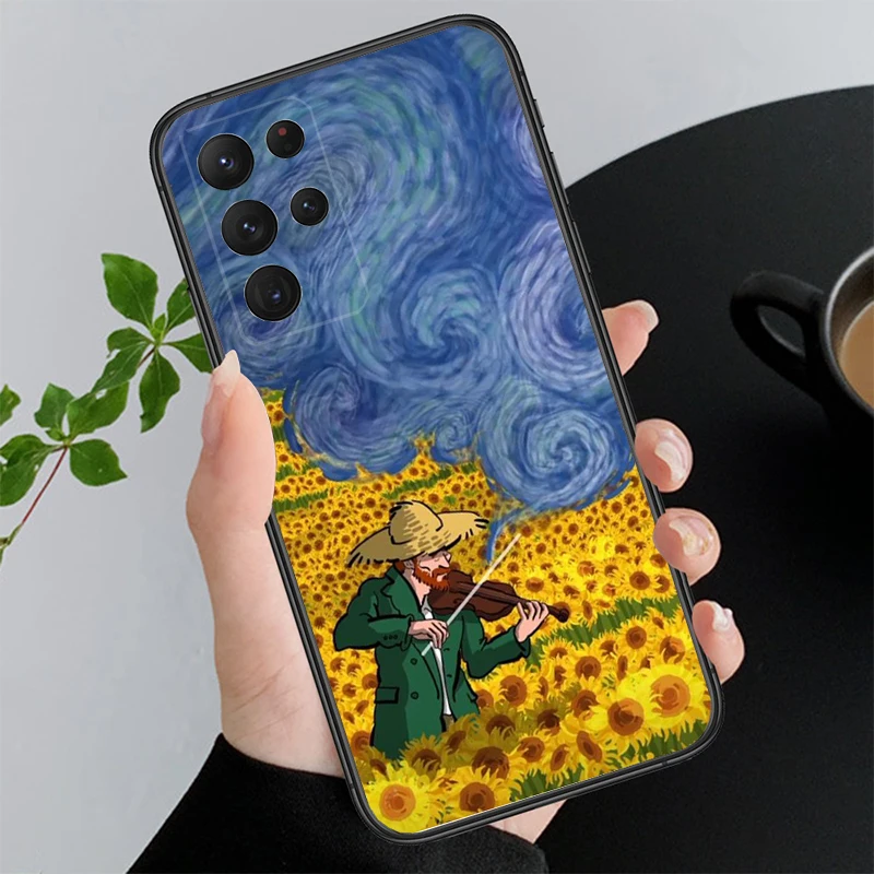 Van gogh sonnenblumen katze telefon hülle für samsung s23 s22 s21 s20 ultra s20 s22 s21 s10e s21 s20 fe s24 plus