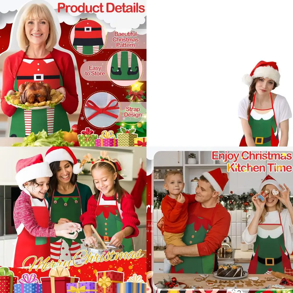 

Набор рождественских фартуков на тему эльфа (10 шт.) — регулируемый, забавный для кухни и барбекю, унисекс, зеленый и красный