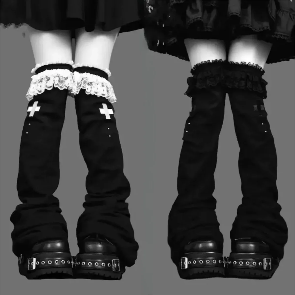 

Широкие носки в стиле Лолиты, тонкие уличные гетры, женские гетры 2000-х годов Y2K в стиле панк, расклешенные гетры до щиколотки, шикарные гетры