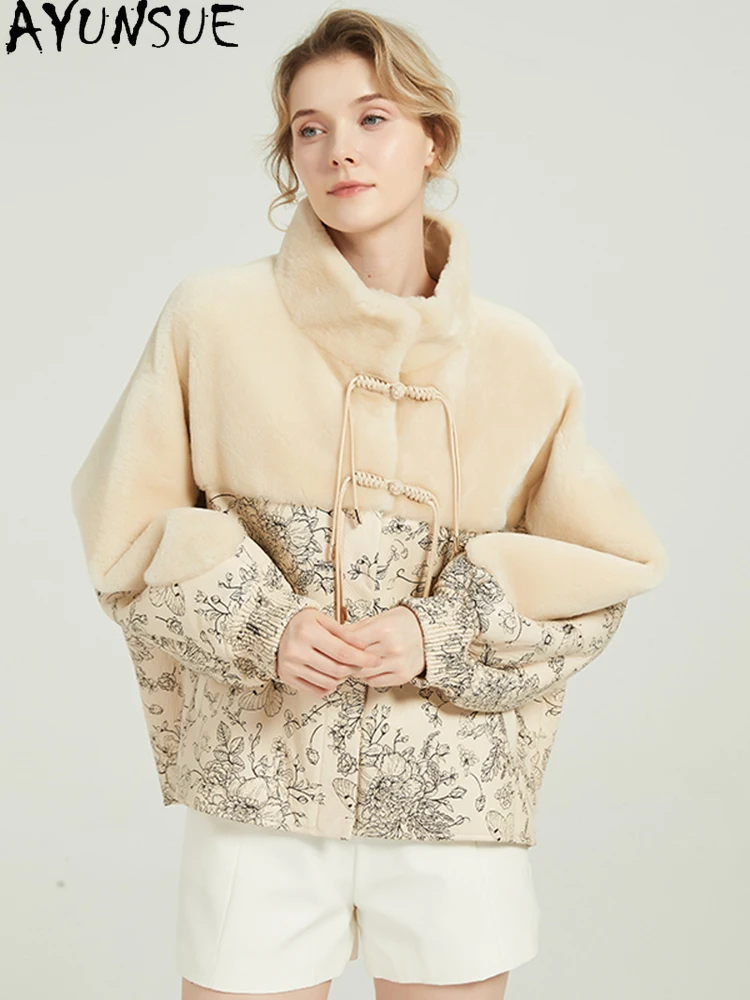 

AYUNSUE Роскошное пальто из натурального меха, женская куртка из овчины, зимняя одежда, 2021, пальто из овечьей шерсти, свободное Пальто Женское