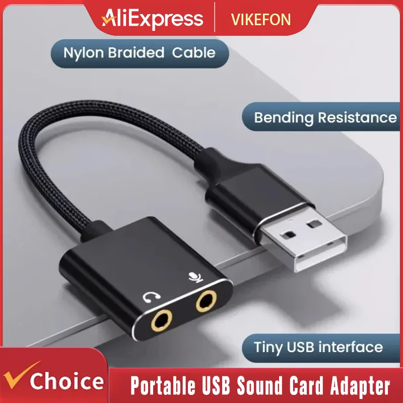 

VIKEFON USB-адаптер звуковой карты, плетеный кабель, разъем для наушников/микрофона 3,5 мм — плетеный кабель для Windows, Mac, улучшения аудио ноутбука
