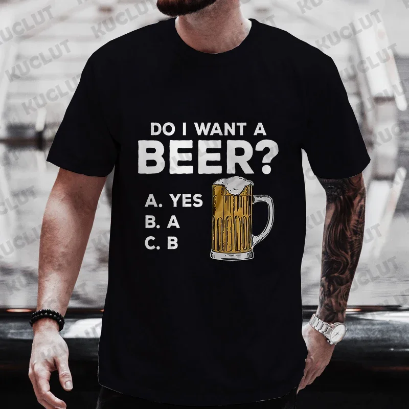 Oversized Mens T-shirts Summer Beer Print Tee Shirt Funny Beer Retro Cool Design Street Short Sleeve Top Beer Friday Men Clothes