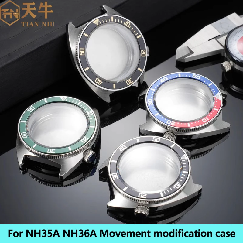 40mm case for Seiko No. 5 NH35A NH36A movement modified stainless steel case with sapphire lens glass Send water proof ring