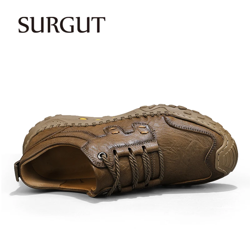 SURGUT Handmade Leather Shoes Men Casual Sneakers Driving Loafers Breathable Hot Sale High Quality Walking Luxury Men Shoes