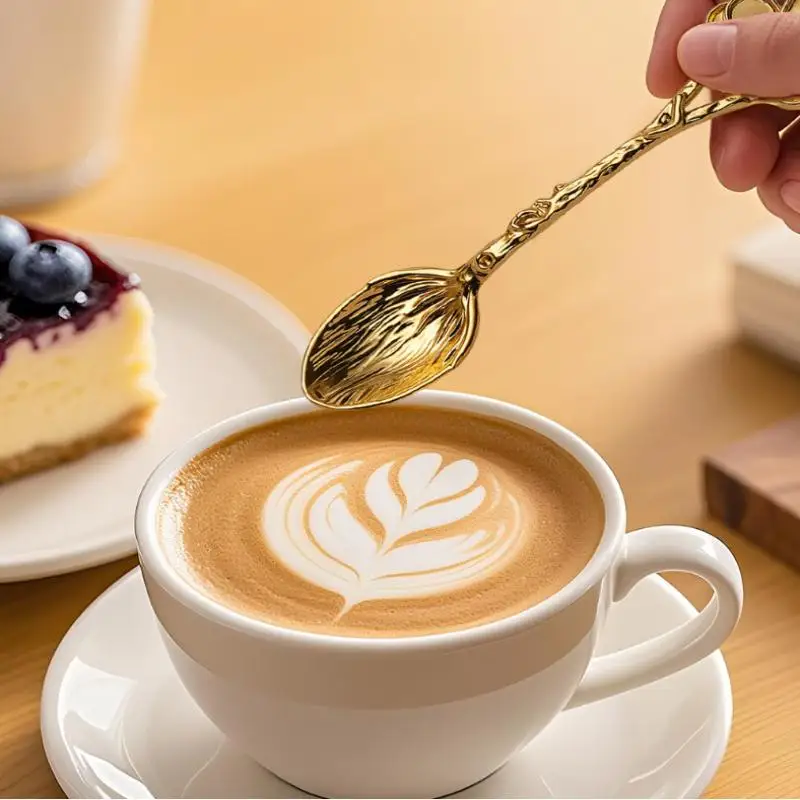 Cuchara de Café Metálica Retro con Forma de Libélula, Ramas y Hojas, para Helado, Pastel, Postre, Leche, Utensilios de Cocina, Vajilla