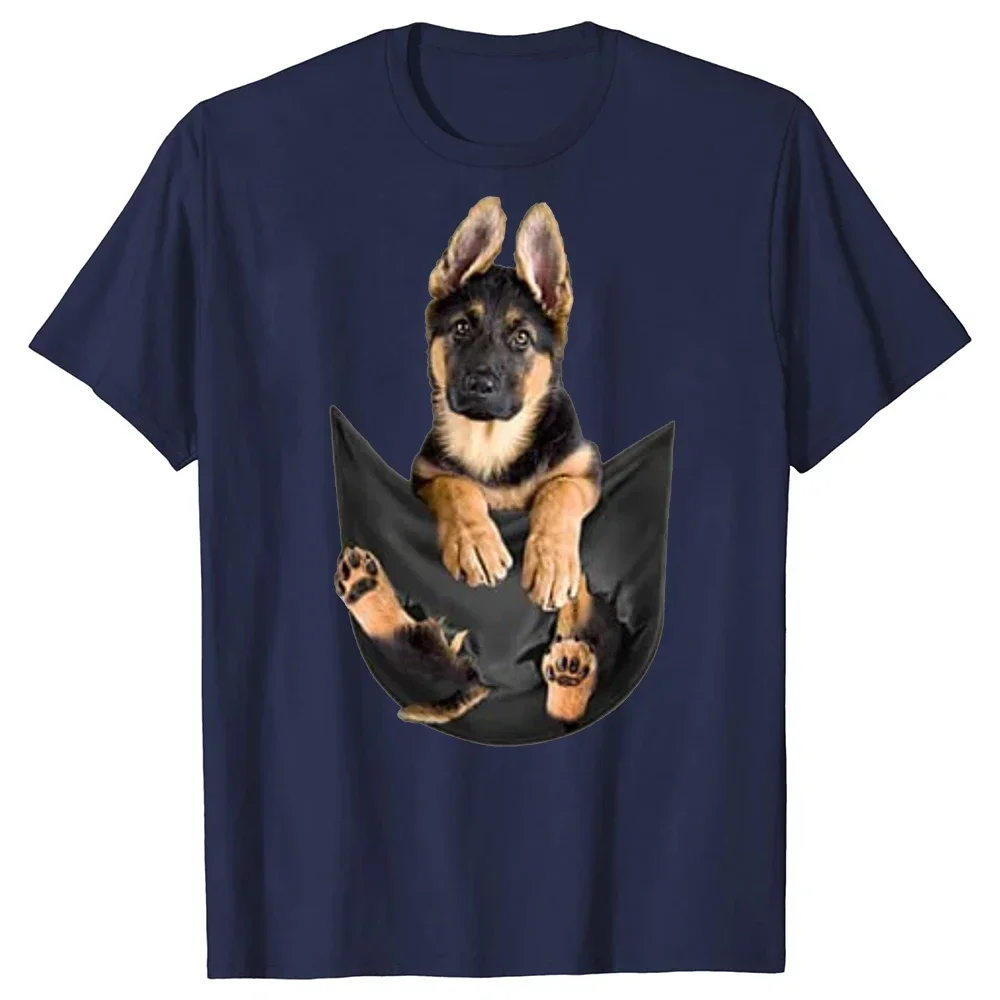 German Shepherd In Pocket Funny Dog Lover Gifts T Shirts Graphic Cotton Streetwear Short Sleeve Birthday Summer Style T-shirt