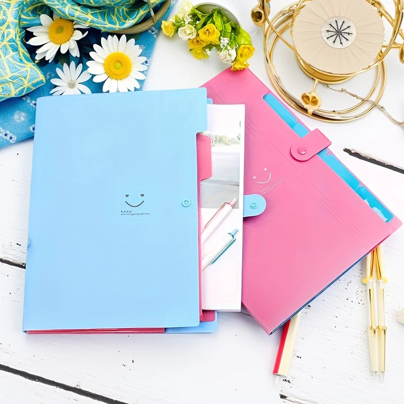 

5 Pocket Expansion Folders, A4-Sized Letter Paper Accordion Document Organizer with Snap Seal, Macaron Color Series File Folders