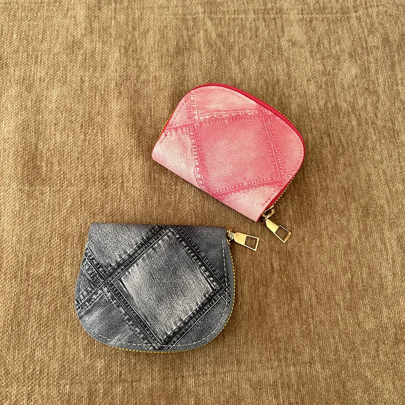 

CLAREGQI Denim Print Shell Zipper Card Holder & Coin Purse Women's Multi-Slot Denim Style Shell Card Wallet Compact RFID Bloc