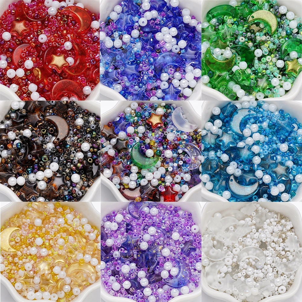 

38Gram Mixed Star Moon Crystal Glass Beads Seed Beads Round Pearl Loose Bead for DIY Bracelets Necklaces Earrings Jewelry Making