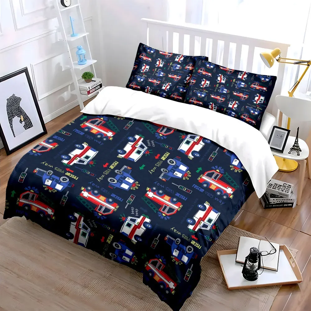 Kids Rescue Vehicles Bedding Set Multiple sizes kid's and adults' bedroom Exquisite 3PC bedding set, gift