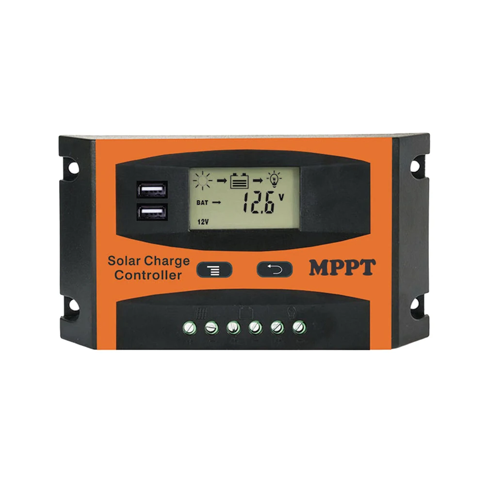 

50A Solar Charge Controller 12V 24V LCD Screen Dual USB Output Overload Protection Regulator Generator Phone Charging Electrical