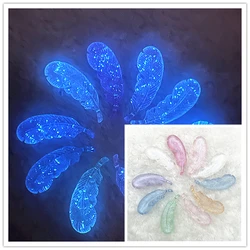 8pcs 15x45mm Luminous Acrylic Feather Shaped Loose Spacer Beads for Bracelets Mobile Phone Chains Pendant DIY  Accessories