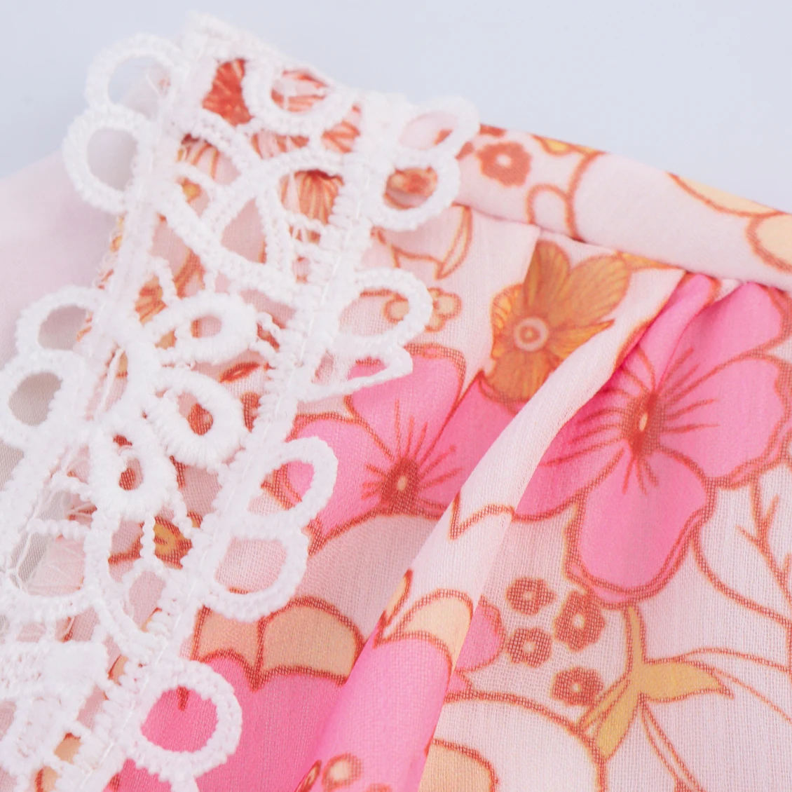 ZBZA primavera nuevo estilo moda mujer dulce estampado Floral vestido con cuello de encaje e cintura suelta manga acam...