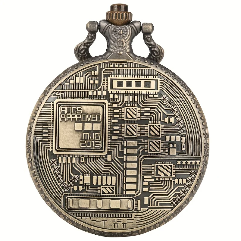 Antique Bronze Bitcoin Pattern Quartz Pocket Watch Exquisite Engraving Souvenir Pendant Pocket Clock Gifts Men Women