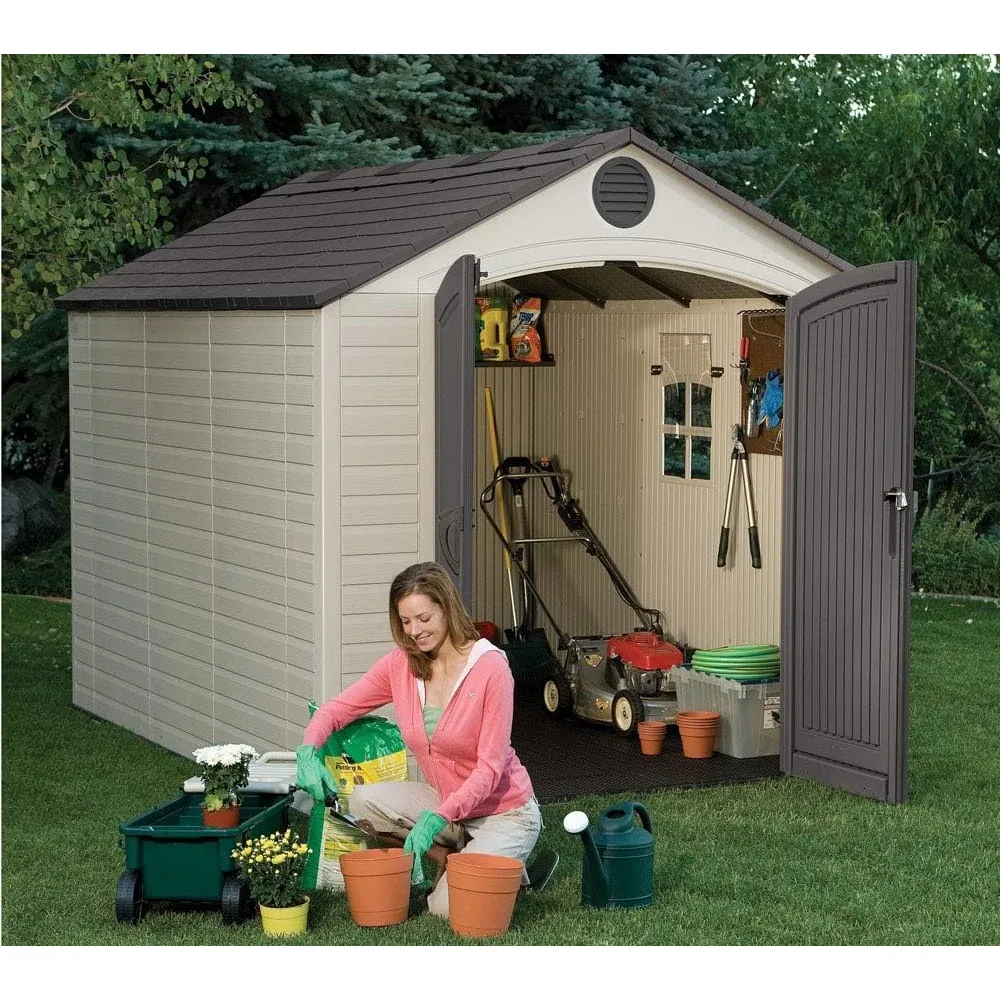 

6405 Outdoor Storage Shed with Window, Skylights, and Shelving, 8 by 10 Feet