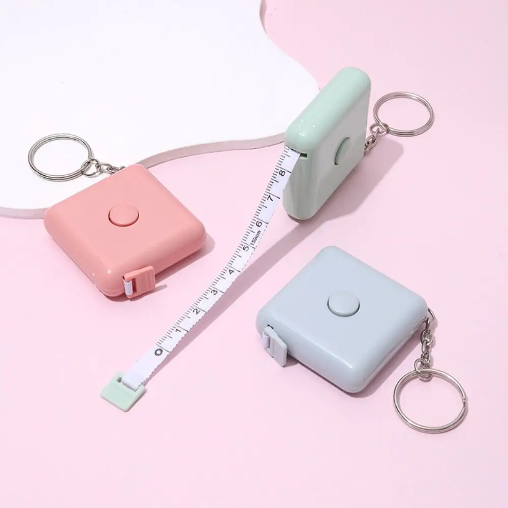 Candy Color Pocket Mini Measuring Tape with Key Ring Auto Retractable Soft Ruler Clothing Tailor Sewing Measuring Tool