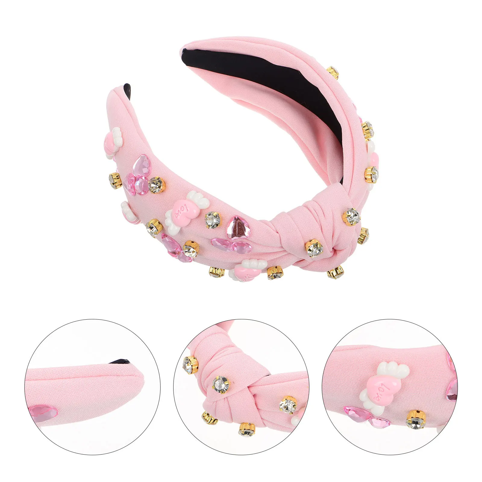 

Valentines Day Rhinestone Knotted Heart Crystal Jeweled Headband Romantic Angel Wings Hair Accessory for Women Sparkle Hairband