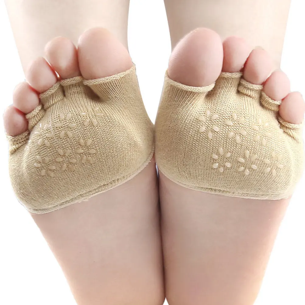 

2Pairs Yoga Socks Five Toe Cotton Toeless Non Slip Half Socks for Pilates Ballet Sports Dance Breathable Comfortable