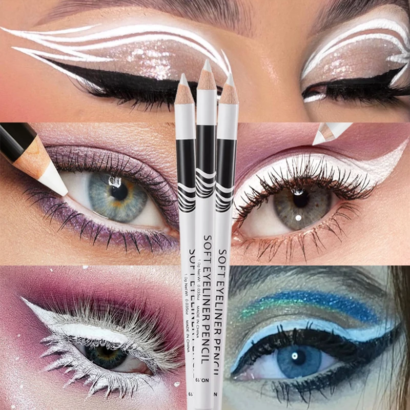 3pcs White Eyeliner Pencils Highlighter Eyeliner Pencil Brightener Eye Liners Waterproof Long-lasting Eyeshadow Women Makeup