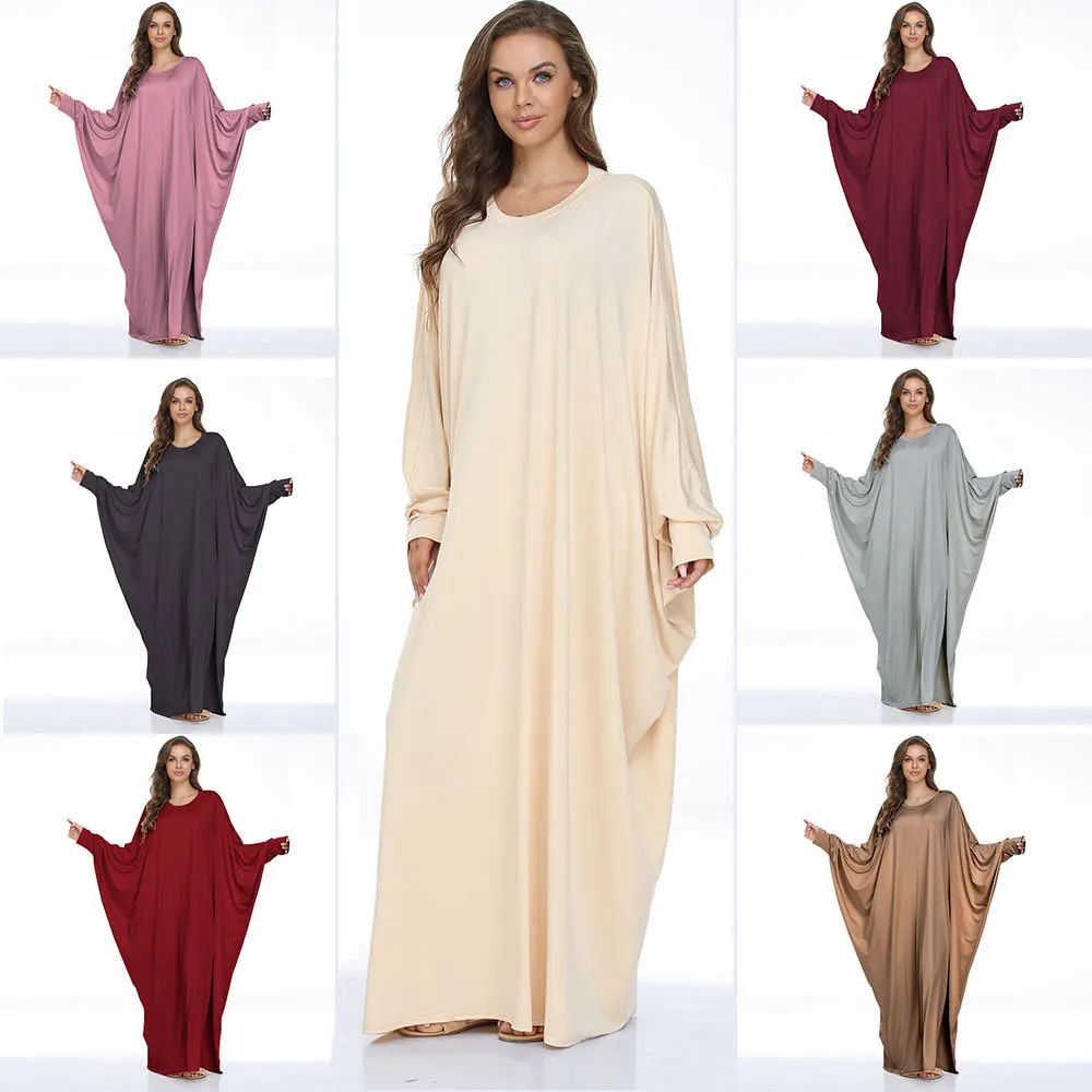 Ramadan Muslim Dresses Abayas for Women, Vintage, Solid Maxi Dress, Women's Bat Robe, Long Sleeve Sundress, Casual