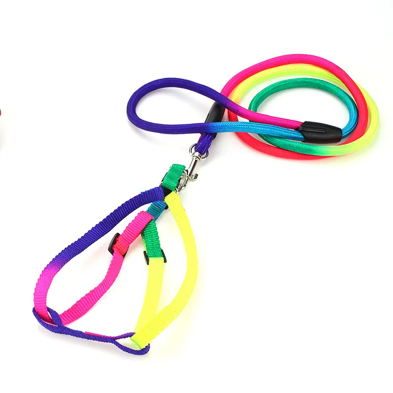 Cute Rainbow Small And Medium Dog Harness 3 Sizes Nylon Leash For Pet Dogs Cats Chihuahua/Teddy/Pit bull Walking Leash Rope