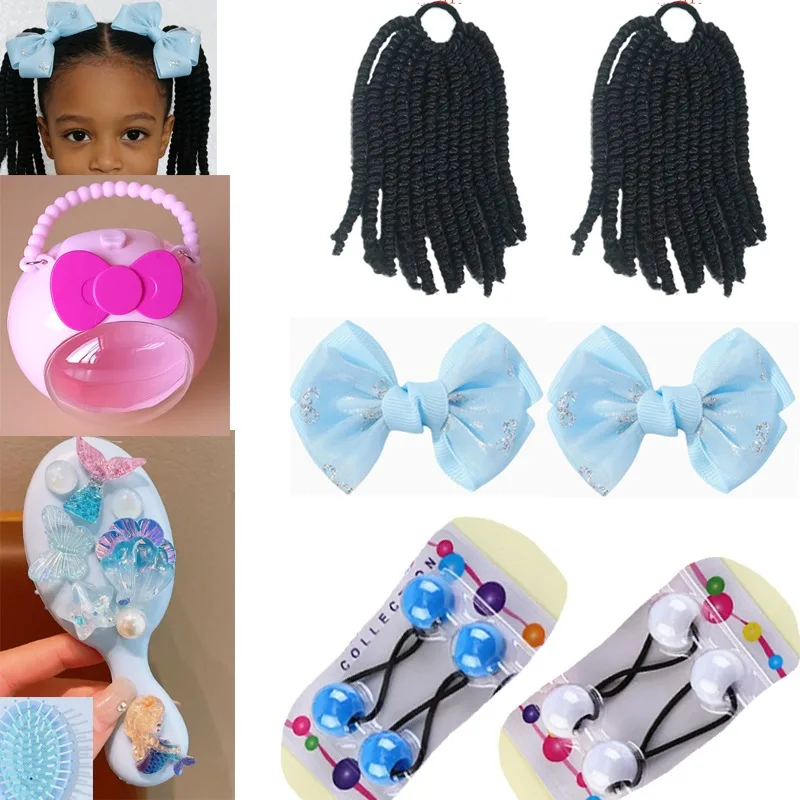 

Bouncy Curl Spring Twist Pigtail Extensions for Kids, 10Pcs with Cute Bow Clips, Beaded Ties, Comb & Storage Box for Black Girls