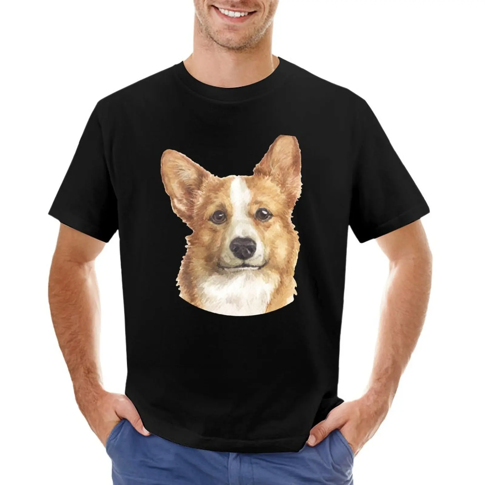 

Pembroke Welsh Corgi Watercolor Art T-Shirt oversized graphic tee tees Aesthetic clothing men tshirt