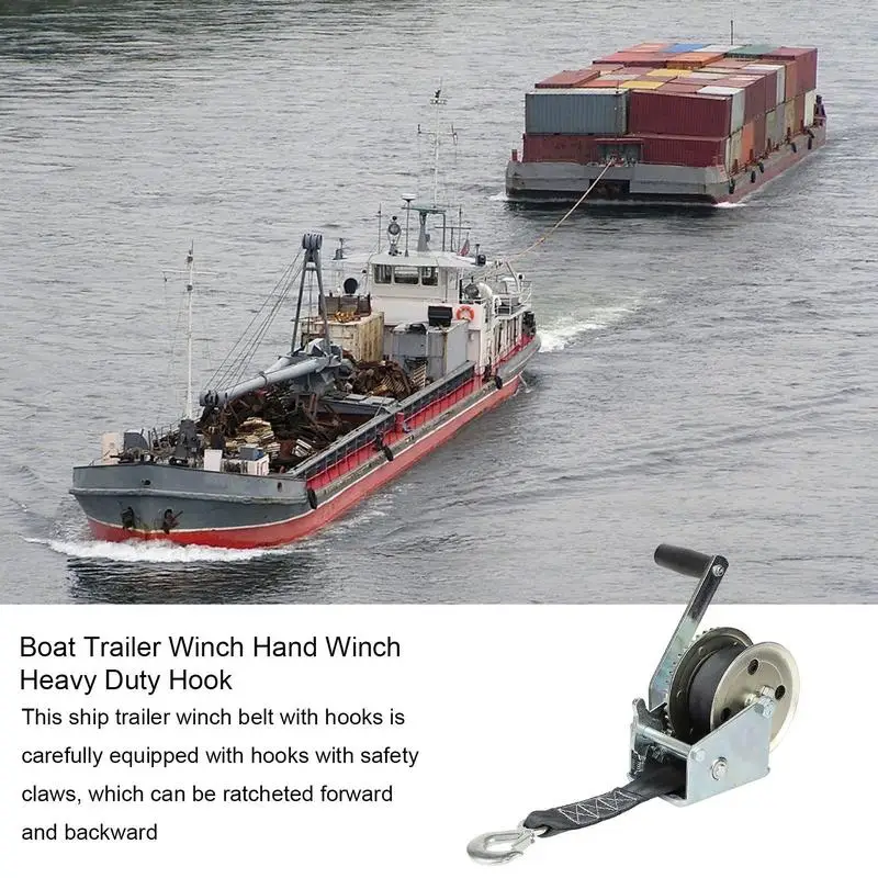 Trailer Hand Winch Two Way Heavy Duty Hand Winch Steel Construction Manual Winch With Polyester Strap & Hook For Towing Boat