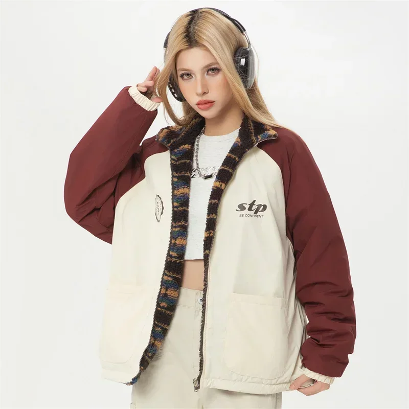 Winter Coats Woman 2024 Berber Fleece Reversible Style Winter Jackets Women Color Matching Fashion Women's Demi-season Jacket