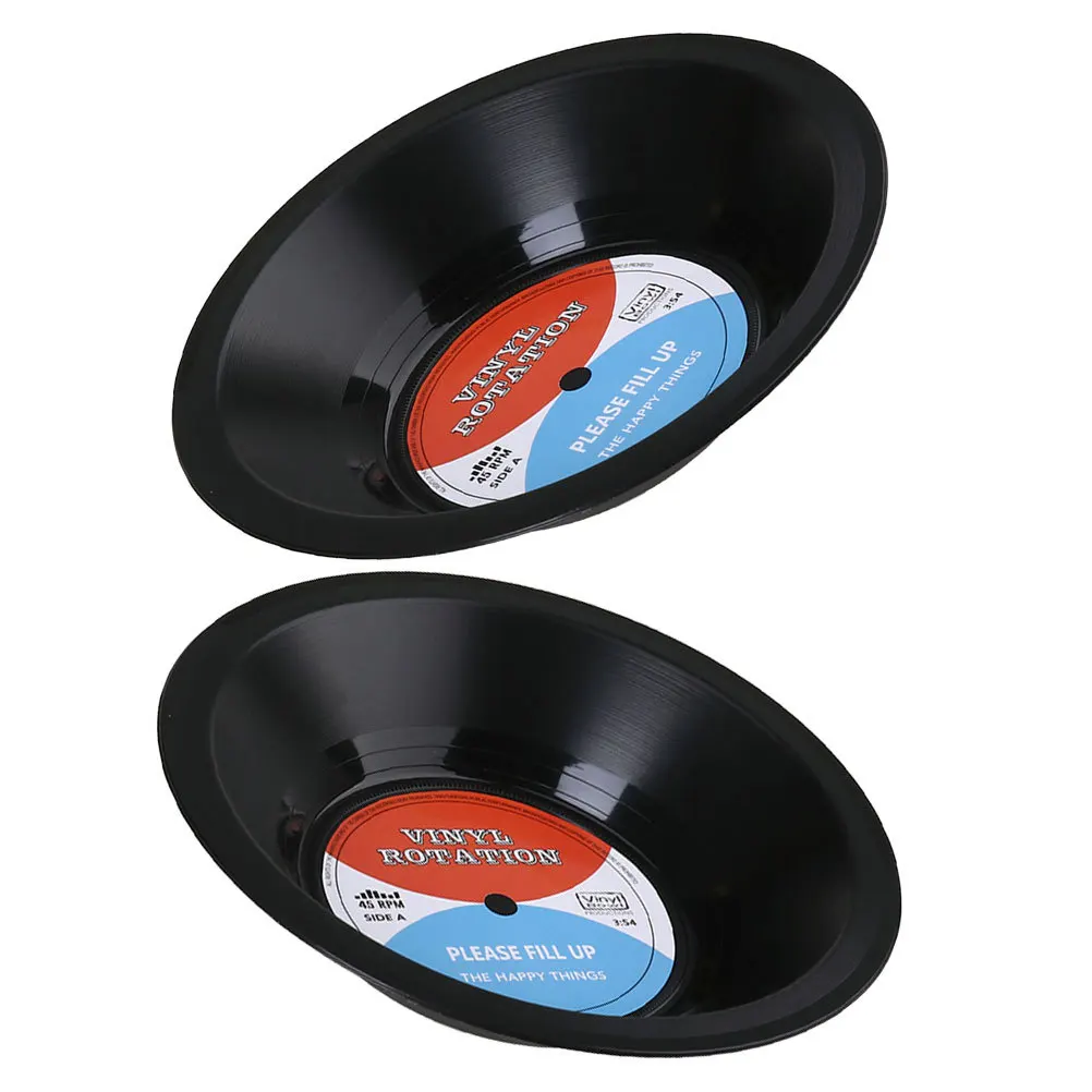 

2pcs Black Vinyl Record Shaped Bowl 80S Retro Fruit Snack Serving Tray Decorative Dessert Dish For Party Home Music Lovers