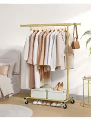 SONGMICS appendiabiti per impieghi gravosi su ruote, binario estensibile, carico di 90 kg, facile montaggio, portatile, oro pallido