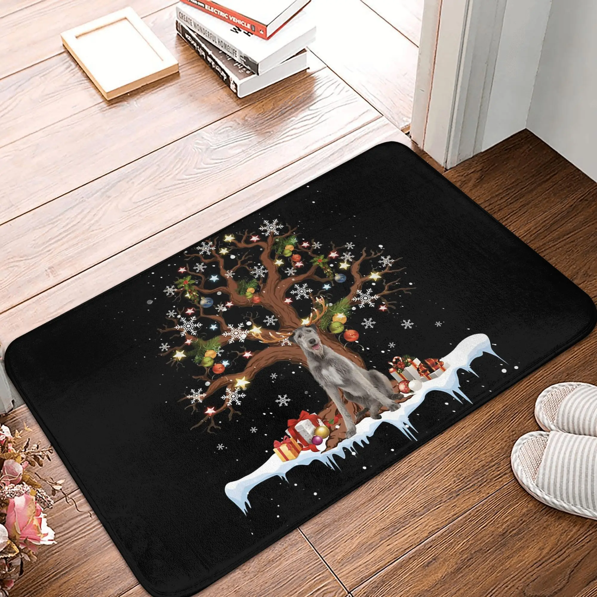 Irish Wolfhound Reindeer Ornats Anti-slip Doormat Floor Mat Antiwear Carpet Rug for Kitchen Entrance Home Bedroom Footpad Mats
