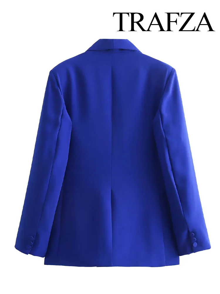 TRAFZA Women Spring Fashion Blazer Coats Turn-Down Collar Long Sleeves Pockets Single Breasted Female Coats Office Lady Mujer