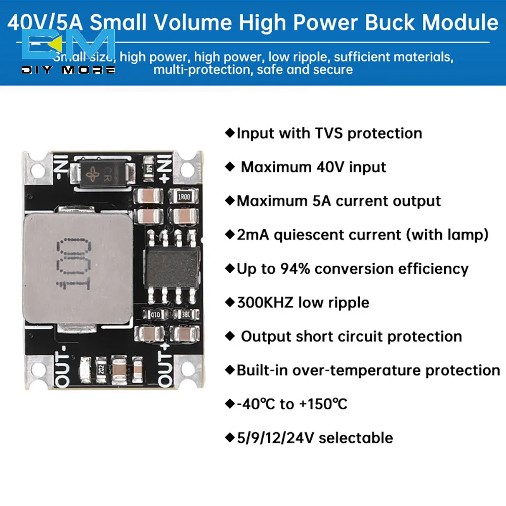 6V-40V to 3.3V 5V 12V DC-DC Buck Module High Power Low Ripple DC Step-down Power Supply Module Converter Board 5A TVS Protection