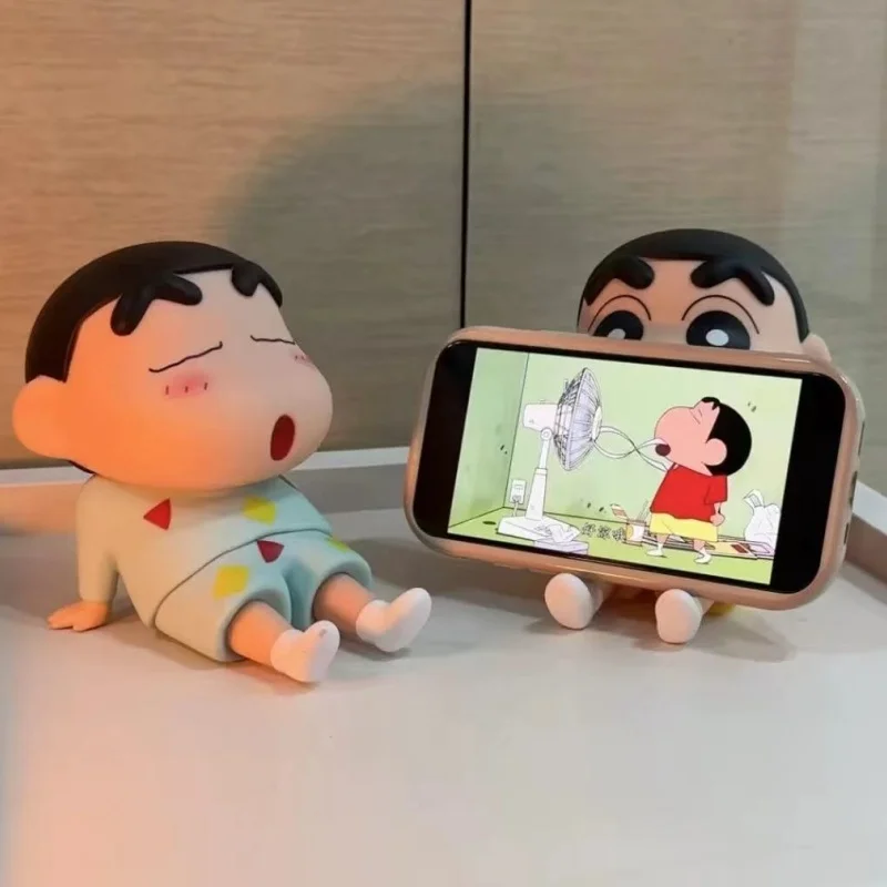 Hot Crayon Shin-chan Action Figure Model Toys Lazy Cell Phone Holder Nohara Shinnosuke Anime Figurine Pvc Collection Kids Gifts