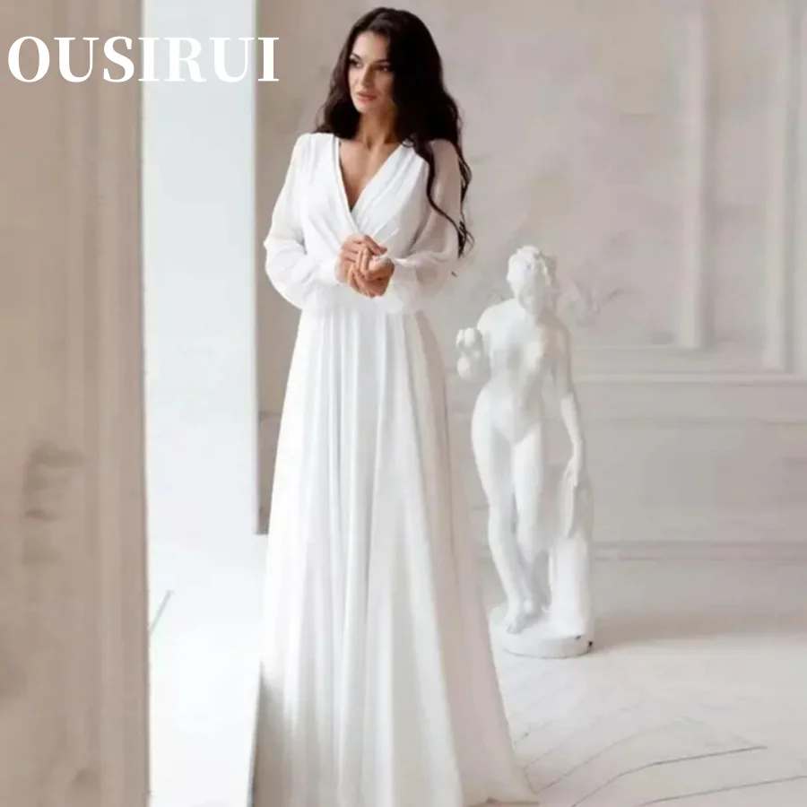 

A-Line vestidos boda playa 2024 Elopment Full Sleeves Store Chiffon Wedding Dresses White Dresses Womens Vestido De Novia