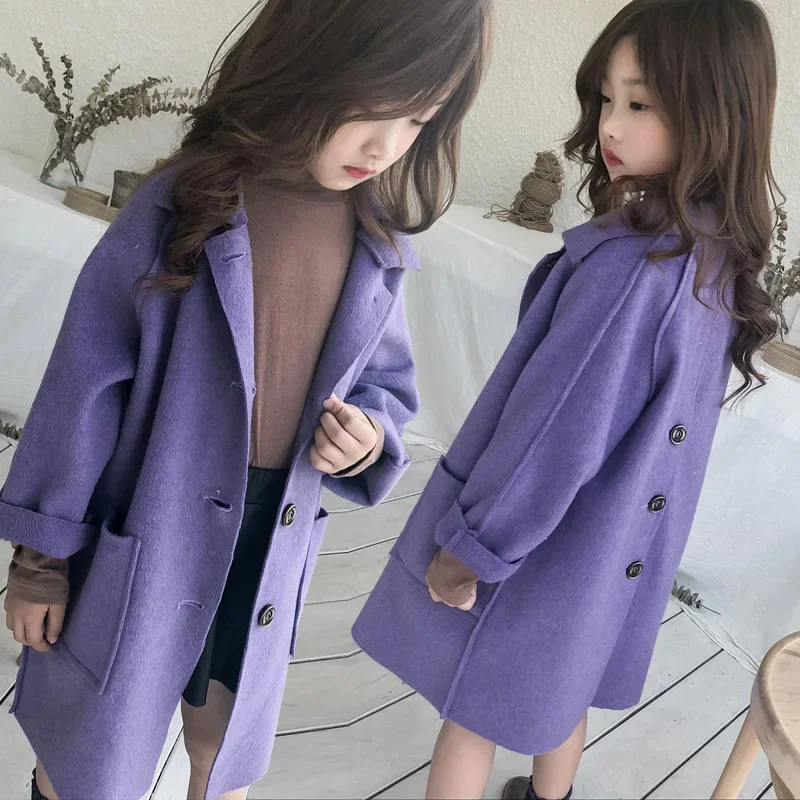 New Autumn Girls Wool Winter Coats Blends Jacket Double-Sided Synthesis Coat Mid-Length Casual Children's Clothing Kids Clothes