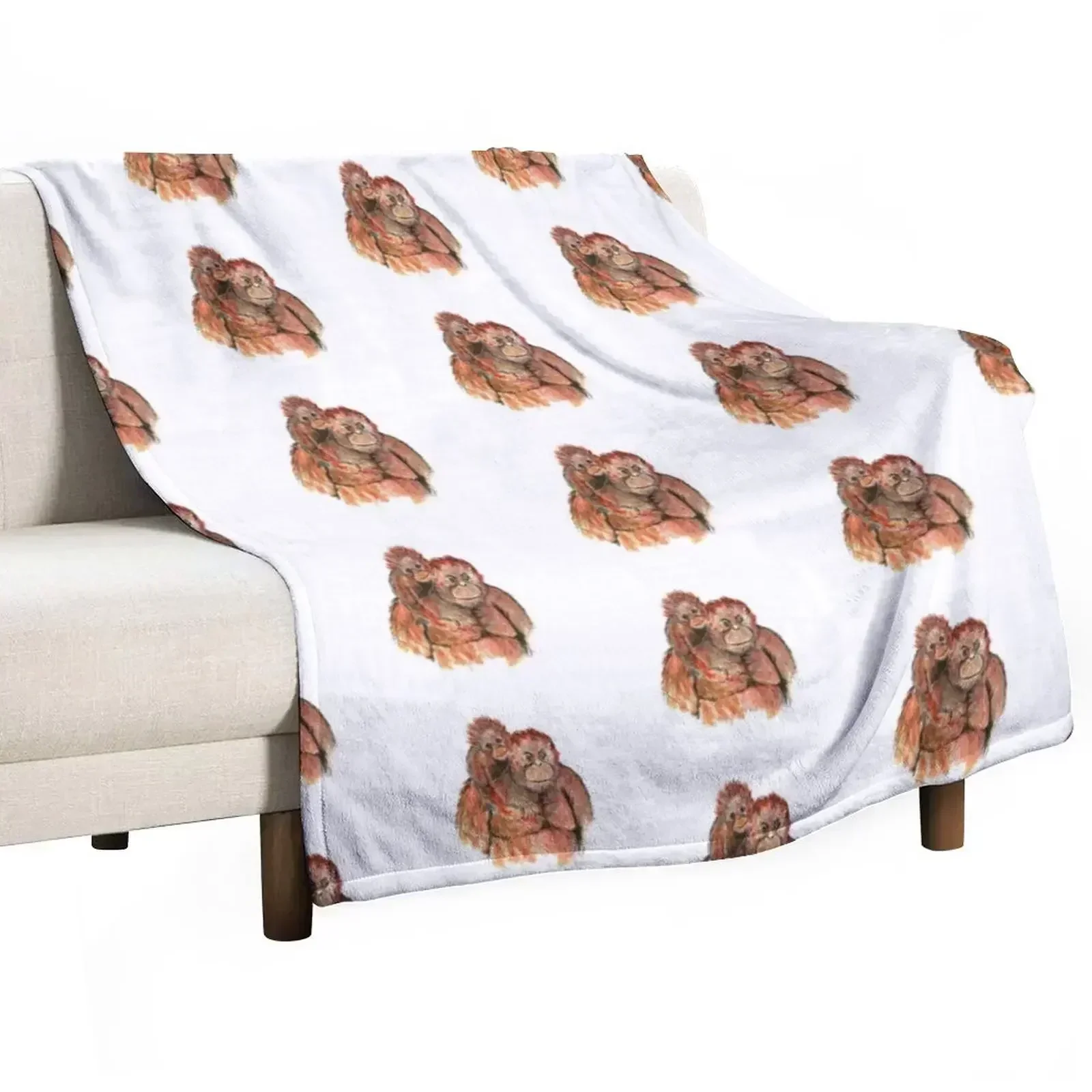 Orangutan Throw Blanket Multi-Purpose Plaid on the sofa halloween Soft Blankets