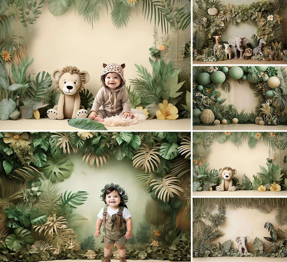 Mehofond Photography Background Tropical Jungle Safari Animals Kids Birthday Cake Smash Portrait Decor Backdrop Photo Studio