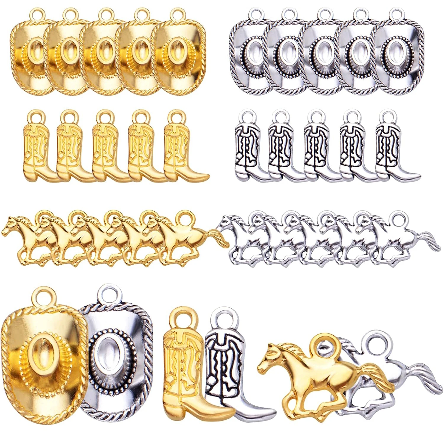 

60pcs Western Cowboy Charms Tibetan Alloy Horse Hat Pendants Vintage Cowboy Boot Charms for DIY Bracelet Necklace Jewelry Making