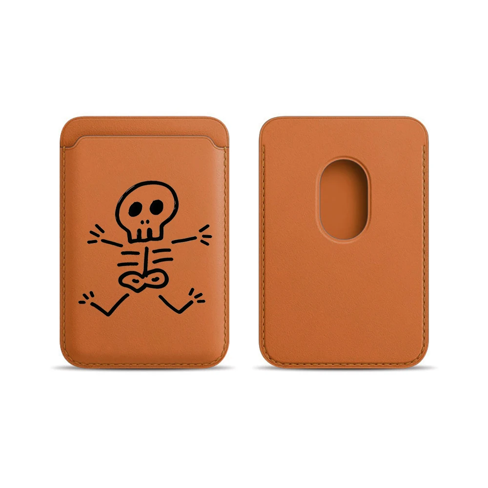 Künstlerische Totenkopf-Leder-Kartenhülle für Magnetische Hüllen, Geeignet für alle iPhones, für Magsafe-Karten-Handytasche – Detail 11
